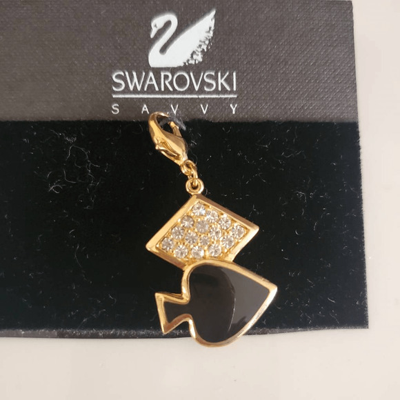 Vintage Swarovski Savvy Black and White Enamel Spade and Diamond Crystal Charm‎ - Picture 1 of 4